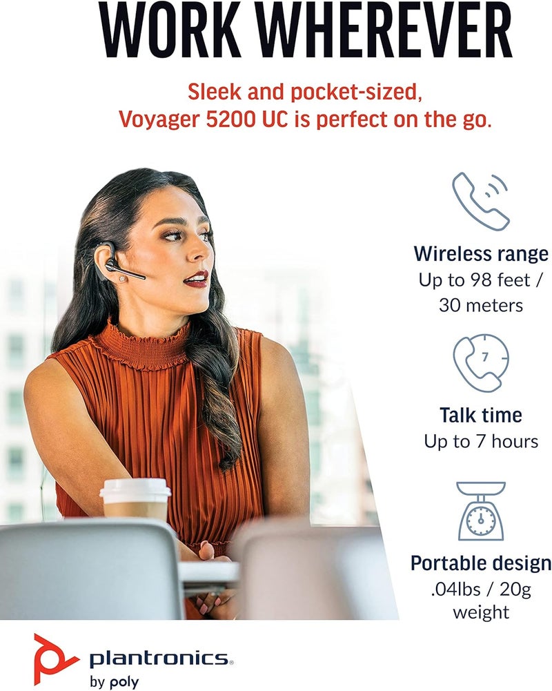 Poly Voyager 5200 UC Wireless Headset & Charging Case (Plantronics) - Single-Ear Headset w/Noise-Canceling Mic - Connect Mobile/Mac/PC via Bluetooth - Works w/Teams, Zoom - Image 4